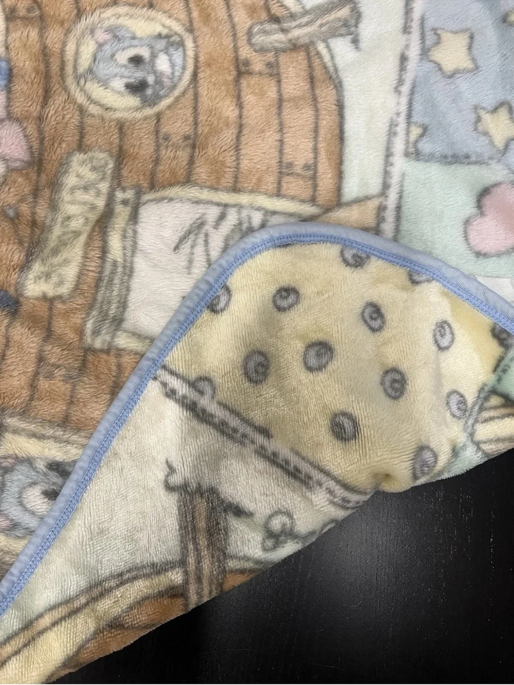 Vintage precious moments Noah's Ark Baby Blanket Pastel Blue, Cream, Brown *rare